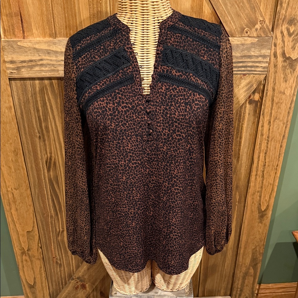 White House Black Market Brown and Black Patterned Blouse